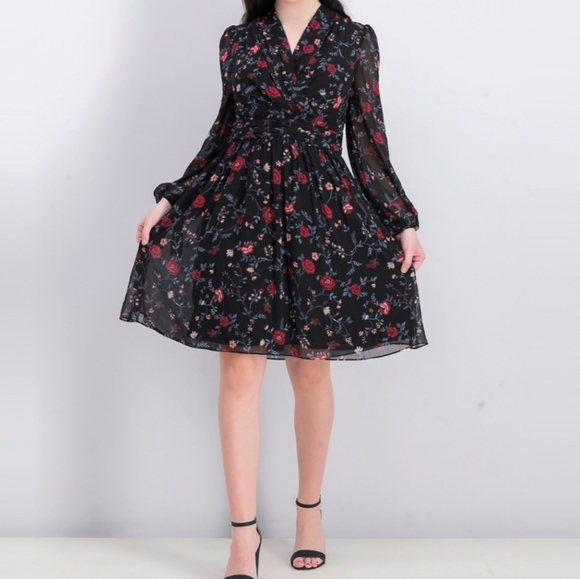 NWOT Gal Meets Glam Floral Black Cherry Midi Dress - Picture 3 of 14